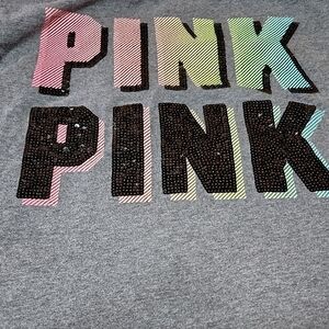 VS PINK 2017 BLACK SEQUINS RAINBOW OMBRE GRAY COTTON CAMPUS CREW TEE-SHIRT